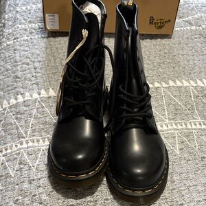 Dr. Martens Black Combat Boots with Yellow Stitching